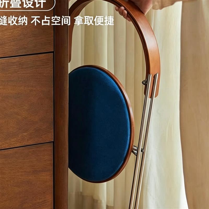 包豪斯折叠餐桌椅子靠背家用小户型中复古风实木蓝色梳化妆桌凳子