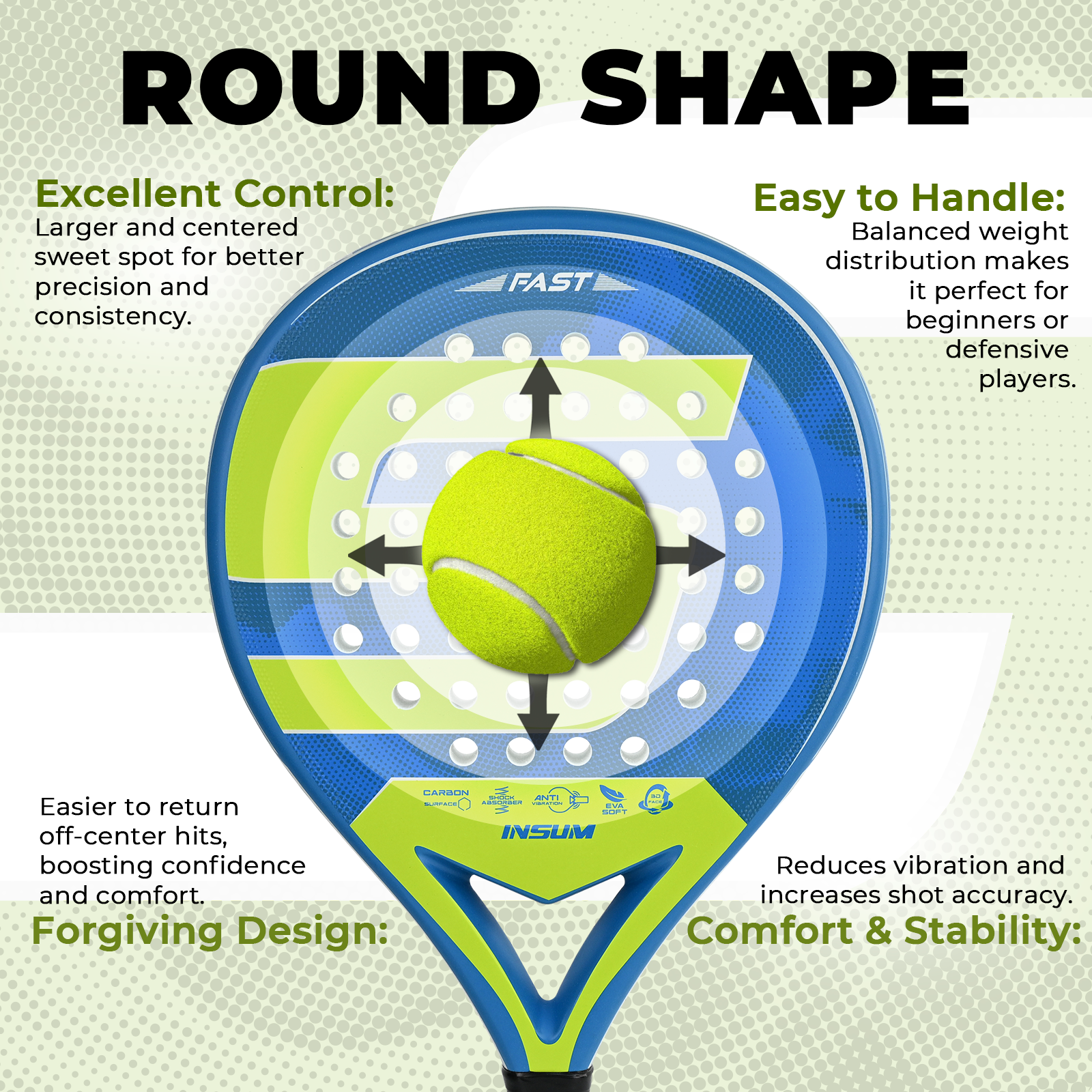 INSUM匹克球拍专业训练比赛拍EVA拍面减震控制圆形拍框,运动/瑜伽/健身/球迷用品,匹克球拍,淘宝优惠券,粉丝福利购,淘宝优惠卷