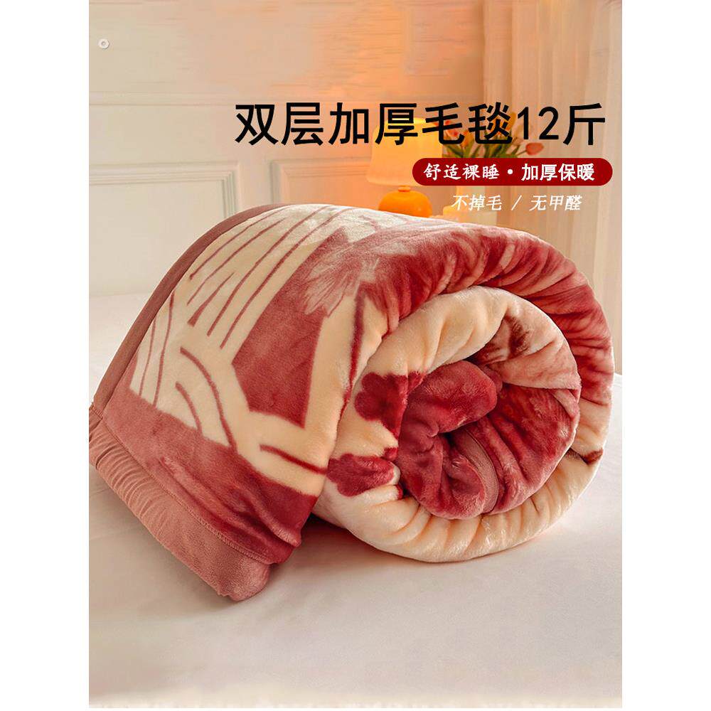 双层加厚拉舍尔毛毯被子冬季盖毯广东省被珊瑚绒毯子12斤绒毯铺床
