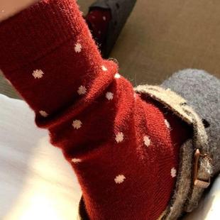 复古红本命红色波点拉绒袜太好看了巨巨巨显白