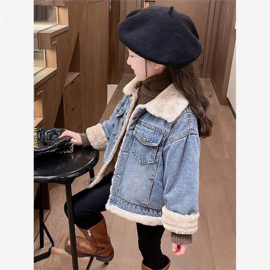 女童秋冬款加绒牛仔外套2025新款洋气儿童加厚上衣女宝宝冬季时髦