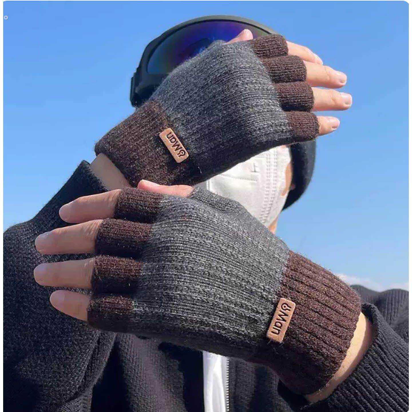 半指手套男露指冬季骑行加厚毛线漏指头学生写字针织保暖半截无指