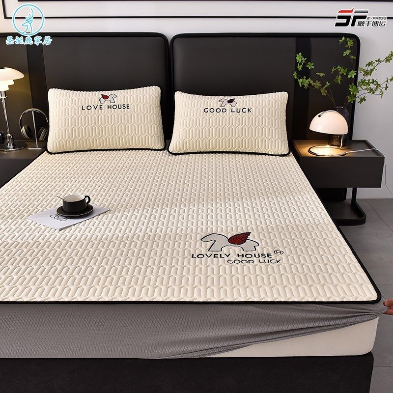 高端刺绣乳胶凉席床笠款三件套夏季凉感丝柔软裸睡可机洗空调软席,床上用品,乳胶席,淘宝优惠券,粉丝福利购,淘宝优惠卷