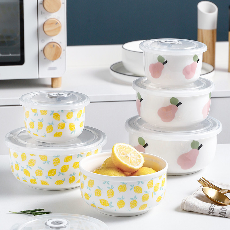 保鲜碗带盖陶瓷微波炉加热专用便当饭盒上班族学生可爱少女心圆形