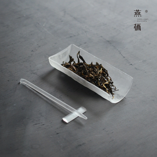 磨砂玻璃茶则茶拨茶枕三件套手工茶荷茶勺茶铲茶匙六君子茶道配件