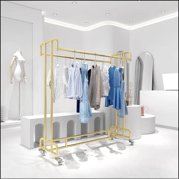 中岛双杆展示架服装挂衣服货架落地式礼服童装店陈列架加轮可移动