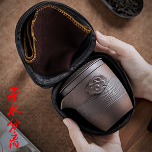 一壶两杯旅行茶具便携包紫陶紫砂陶瓷功夫茶杯手抓壶茶漏过滤套装