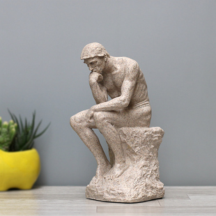 思想者雕像罗丹雕塑思考者砂岩沉思者摆件欧式艺术家居软装饰品