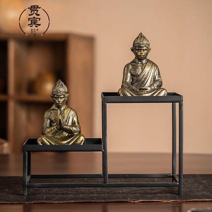 古风摆件孙悟空齐天大圣鱼缸造景桌面茶宠斗战胜佛手工描金微景观