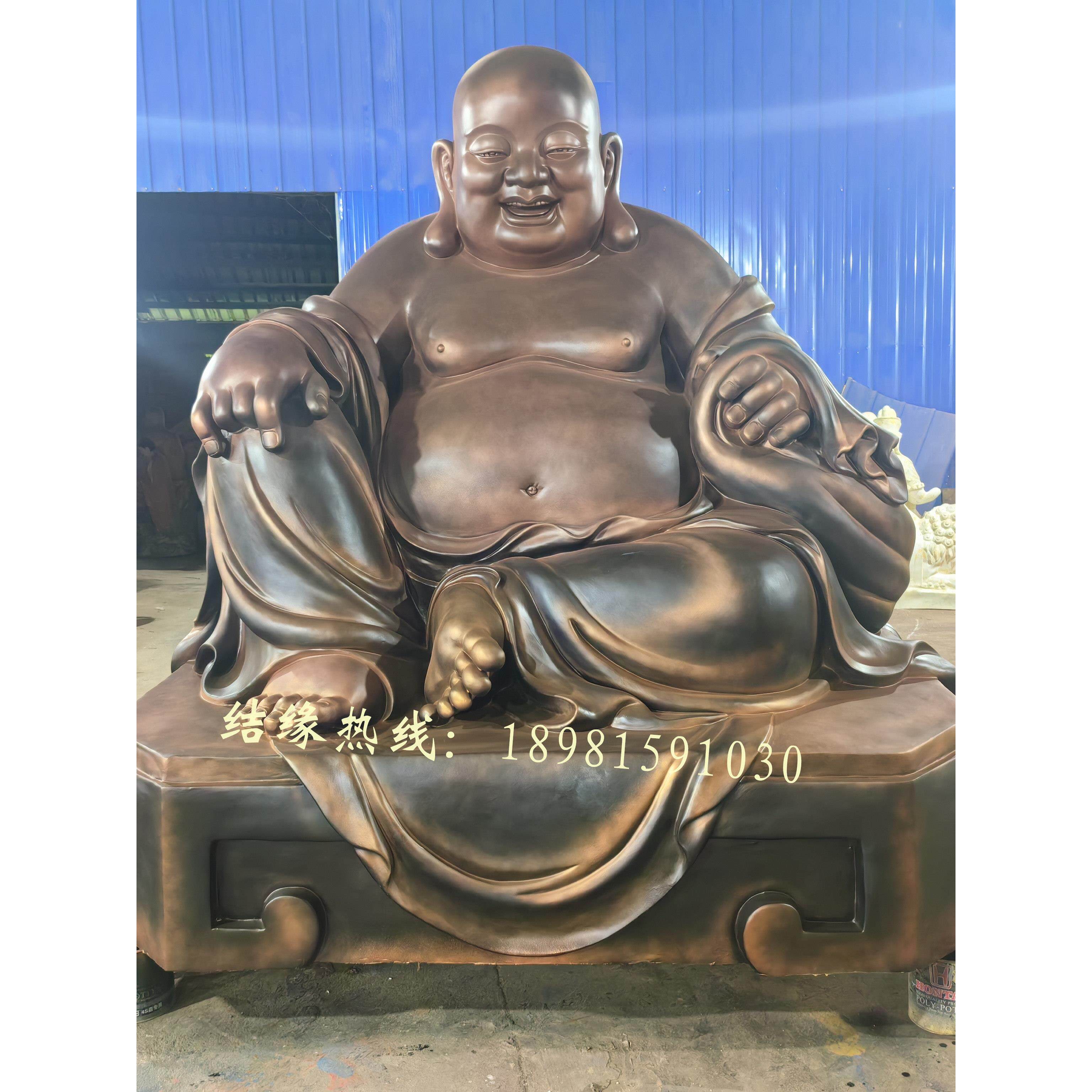 弥勒佛佛像笑面莲花方台招财新款彩绘树脂玻璃钢铸铜寺庙供奉摆件