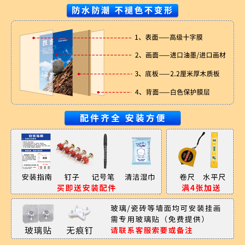 升级新款企业文化背景墙贴图办公室装饰画励志公司团队会议室标语