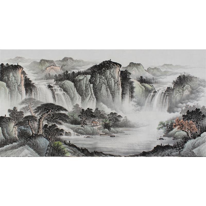 四尺纯手绘传统水墨国画山水画 源远流长风水画厅室横幅挂画多图