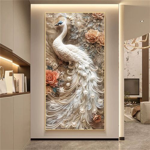 轻奢高级感孔雀玄关装饰画入户正对门挂画客厅走廊过道尽头墙壁画