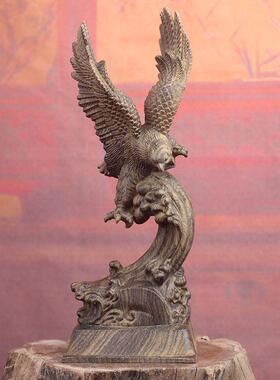 越南沉香木大展宏图雄鹰摆件雕刻大鹏展翅老鹰工艺品实木办公装饰