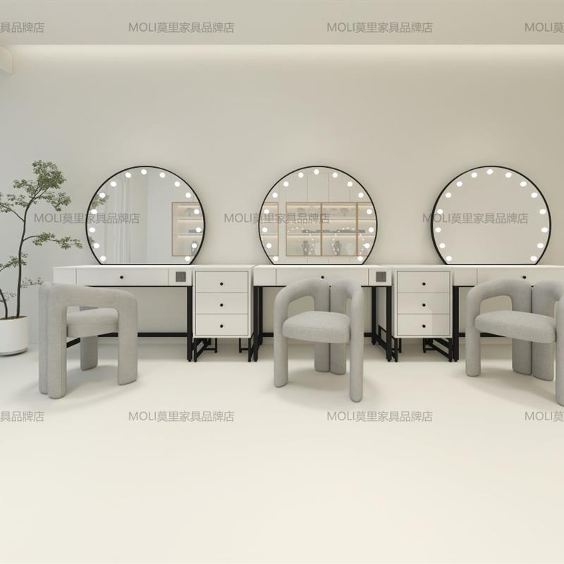 影楼带灯化妆台专业店用网红婚纱大理石梳妆台桌美容院化妆师专用