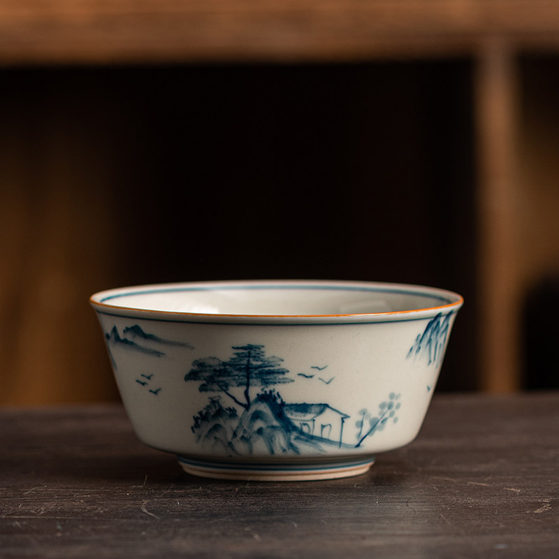 青花瓷手绘主人杯单杯景德镇个人茶杯陶瓷茶盏复古功夫茶具品茗杯