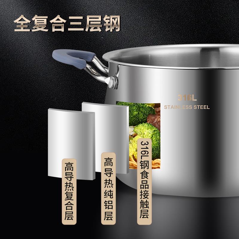 316不锈钢汤锅家用燃气加厚食品级电磁炉双耳煮锅带蒸笼爆款小锅