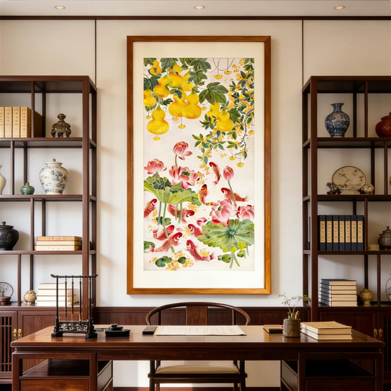 《福禄九鱼图》新中式玄关挂画客厅装饰画书房餐厅吉祥好寓意壁画