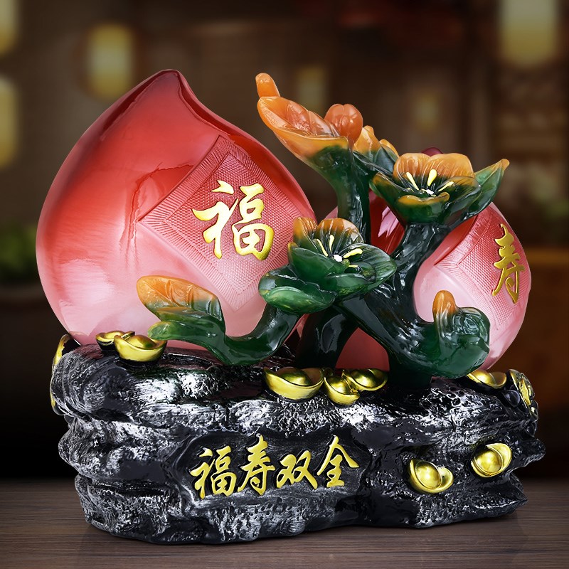 福寿双全寿桃摆件贺寿客厅装饰品送长辈爷爷奶奶老人生日大寿礼物
