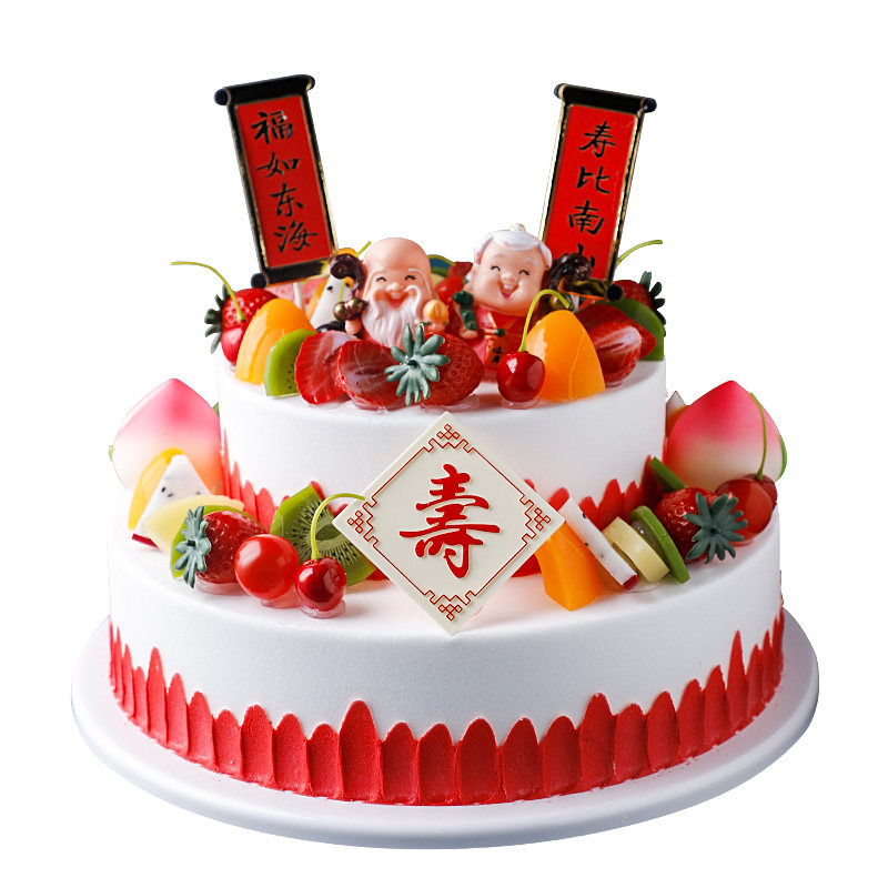 双层祝寿仿真蛋糕模型 10+8寸老人寿辰装饰蛋糕新款网红假蛋糕