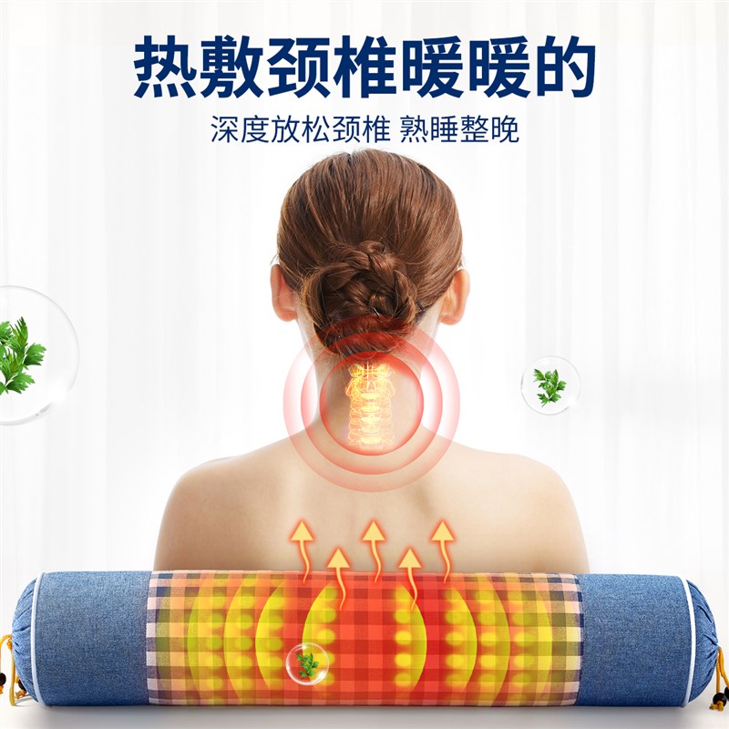 颈椎专用热敷枕头护颈椎全荞麦皮硬圆柱枕芯深度助睡眠按摩护颈枕