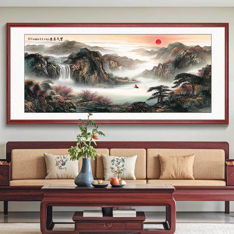 流水生财画靠山图山水画办公室装饰画沙发客厅背景墙大气挂画国画