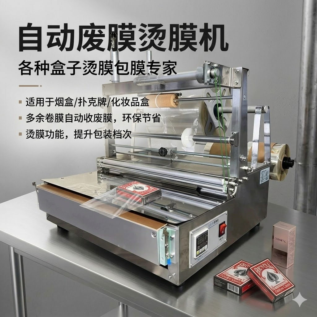 半自动三维包装机烟盒化妆品盒香水盒烫膜机可收卷废膜打包机