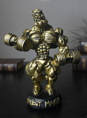 力量举重哑铃树脂人物雕塑摆件肌肉男健美健身房客厅家居工艺礼品