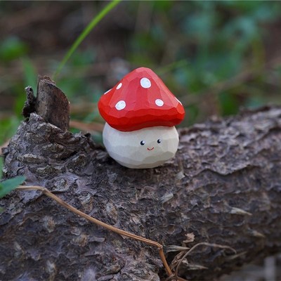 Joe的小作坊/小蘑菇木雕小摆件可爱桌面装饰摆件手工雕刻送朋友礼