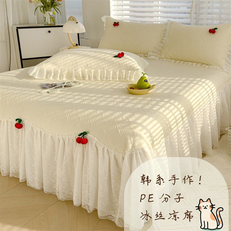 冰豆豆公主风蕾丝花边床裙款凉席夏季凉感软席子三件套可机洗盖毯,床上用品,床裙,淘宝优惠券,粉丝福利购,淘宝优惠卷
