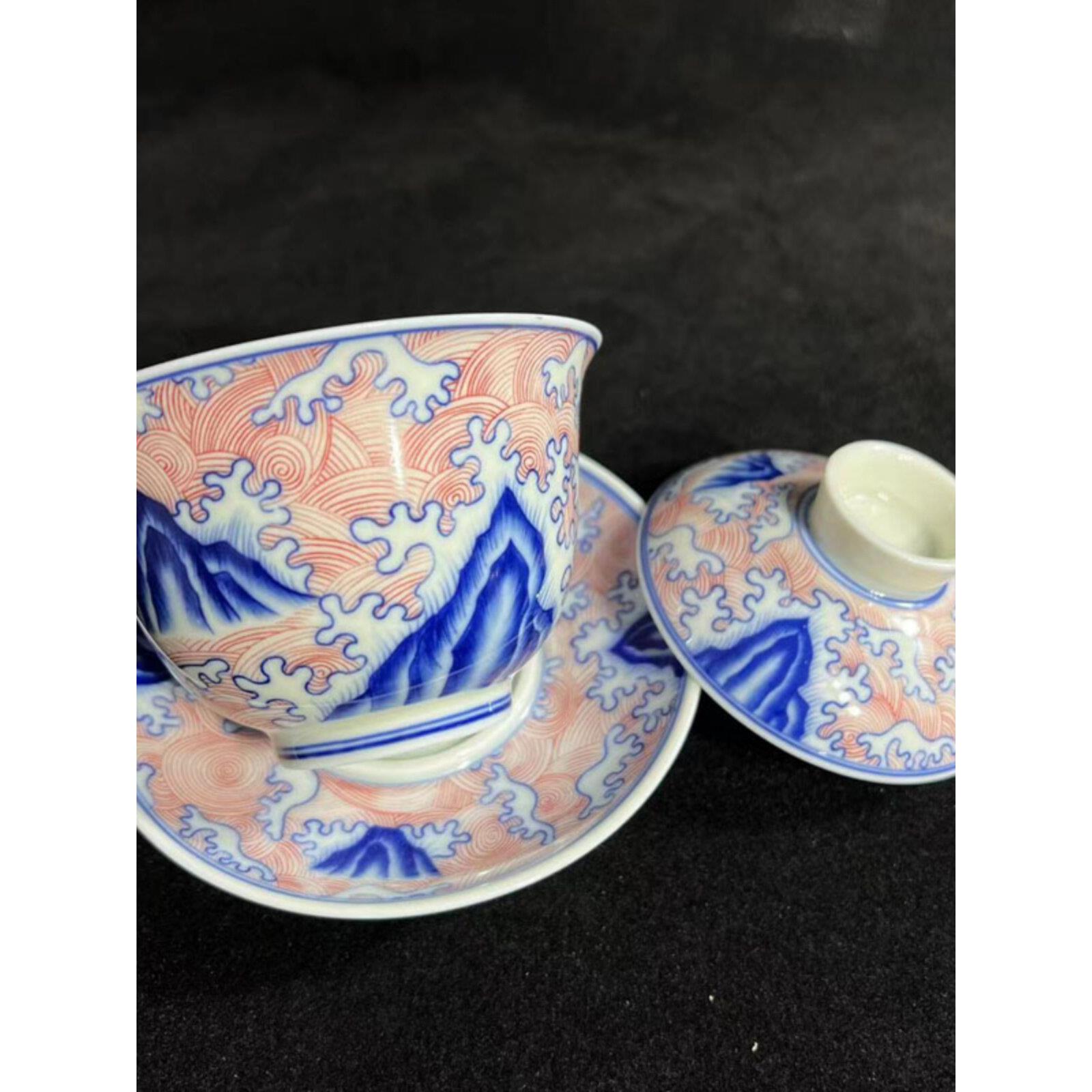 景德镇160ml盖碗三才茶杯陶瓷茶具覆古茶碗青花瓷白瓷单个青花