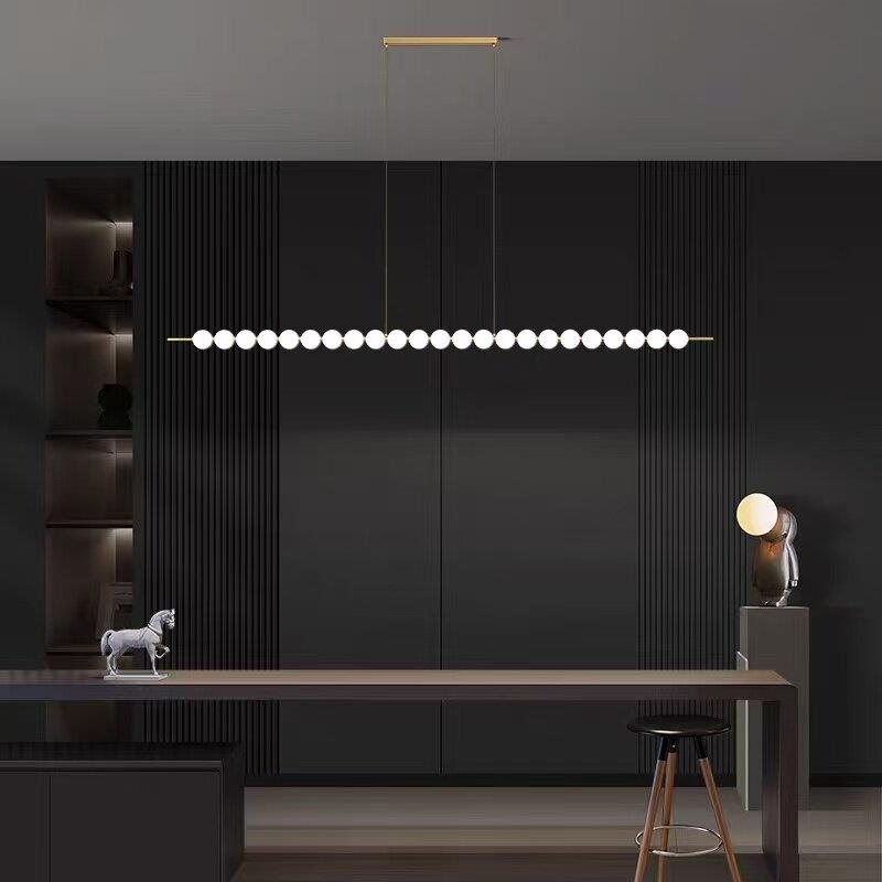 全铜饭厅吊灯现代极简轻奢长条LED灯具创意设计师款葫芦串吊灯