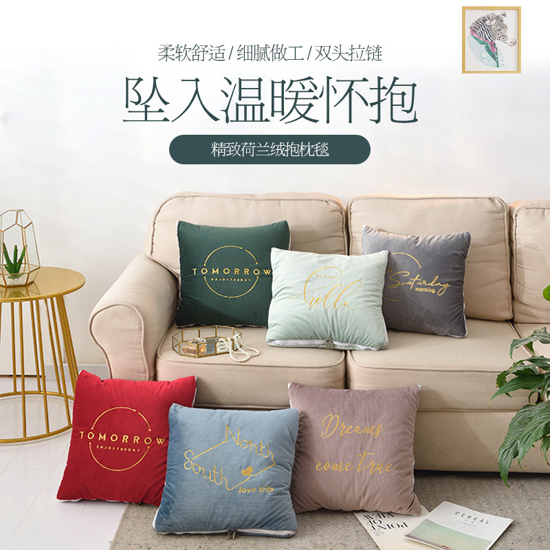 加大刺绣款抱枕被子两用汽车珊瑚绒折叠空调毯办公室靠垫午睡枕头,居家布艺,抱枕被,淘宝优惠券,粉丝福利购,淘宝优惠卷