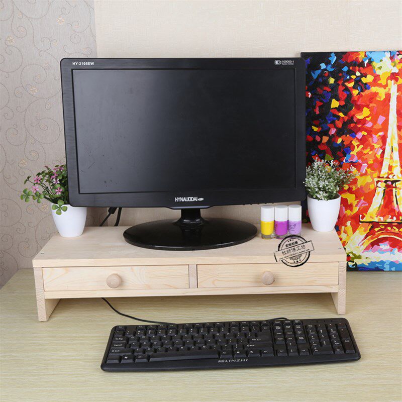 包邮办公桌抽屉式收纳盒置物架桌面电脑液晶显示器底座实木增高架
