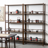 新中式 博古架多宝阁实木落地展示架多层收纳架茶桌背景柜简约茶架