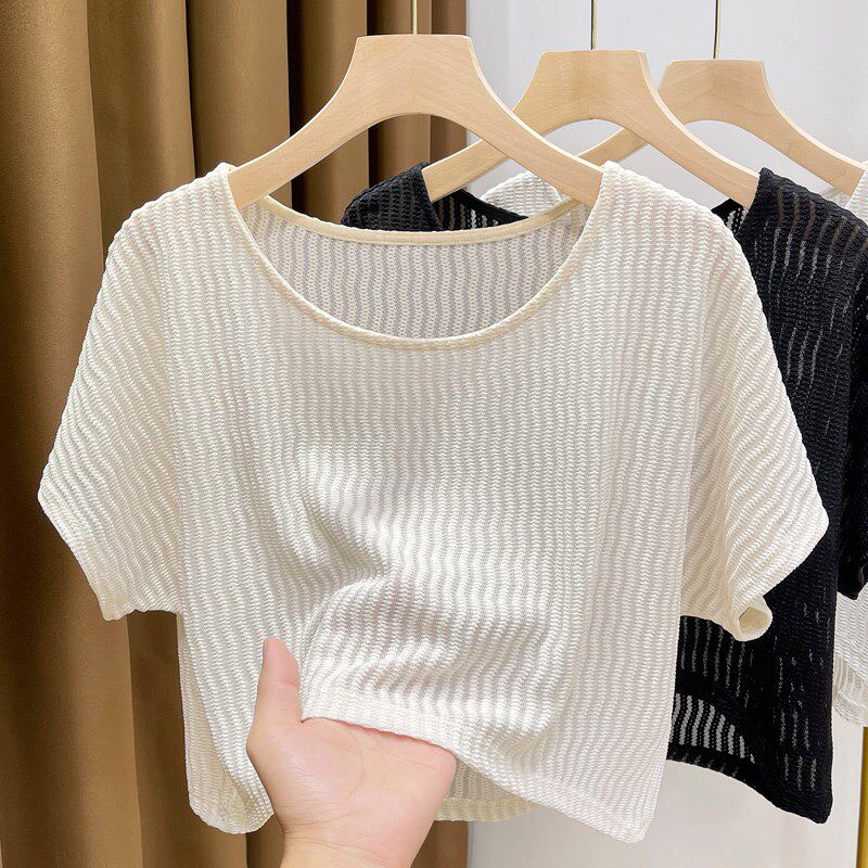 吊带连衣裙外搭罩衫高级感新款蕾丝防晒上衣女夏款圆领短袖T恤