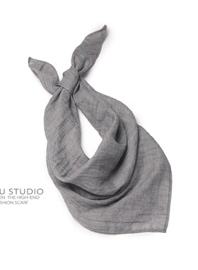 柔软苎麻!日系极简原生态浅咖灰色夹花春夏季护颈防晒亚麻小方巾