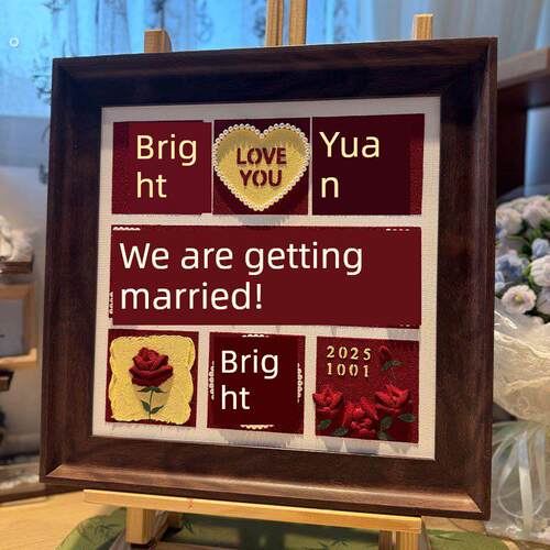 新婚礼物送新人送闺蜜新娘肌理画订婚结婚丙烯石英砂摆件成品