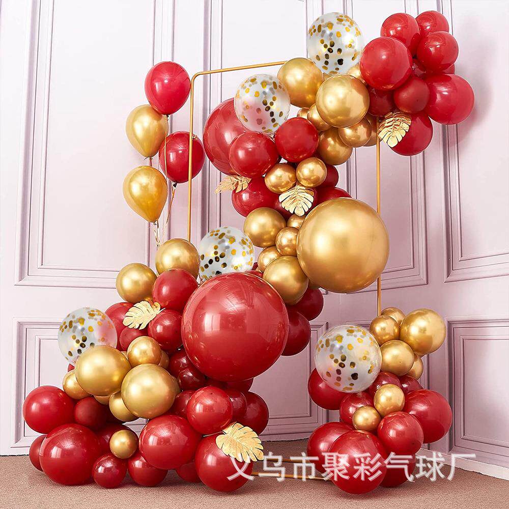 宝石红色金色乳胶气球套装拱桥 红色爱心婚庆派对装饰气球