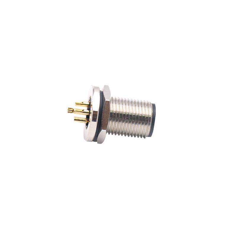 M12连接器板前板后安装插座航空防水焊线式PCB板式插头