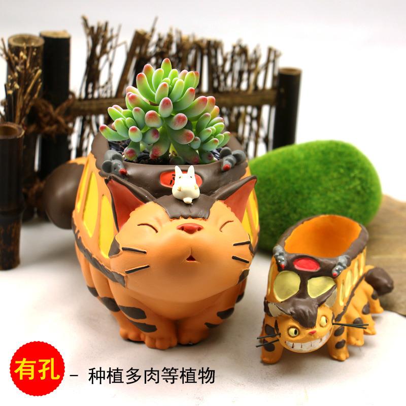 卡通龙猫巴士公仔多功能收纳盒笔筒多肉树脂花盆摆件家庭装饰品