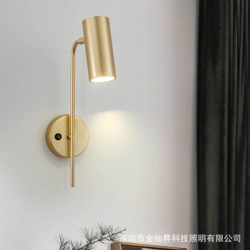 现代简约壁灯客厅背景墙卧室床头灯具过道单头长杆带开关LED墙灯