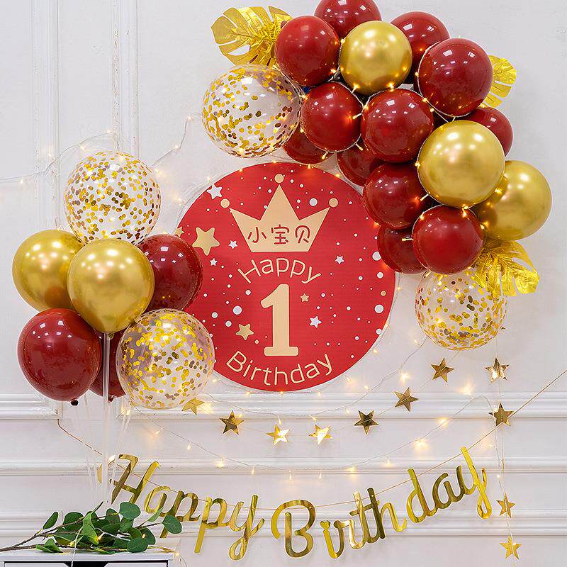 宝宝周岁生日带灯装饰气球场地房间布置婴儿百天派对气球布置套装