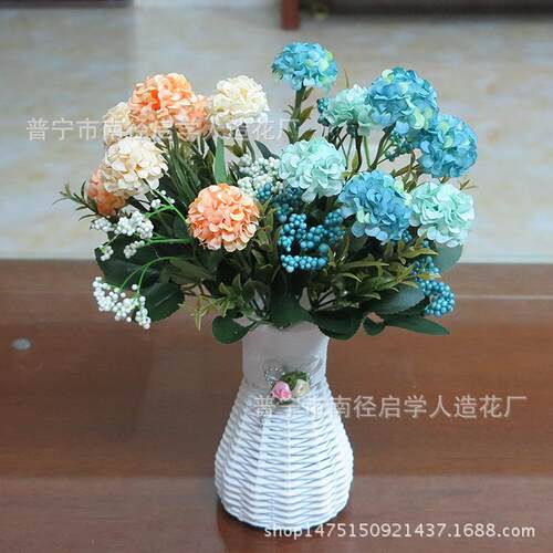 仿真7头油画球菊 手工绢花装饰 客厅插花家居 假花