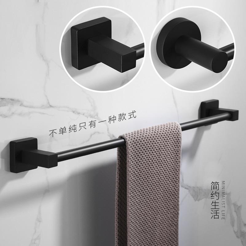 免打孔杆毛巾杆拖鞋架毛巾杆创意浴室黑色毛巾支架杆双杆