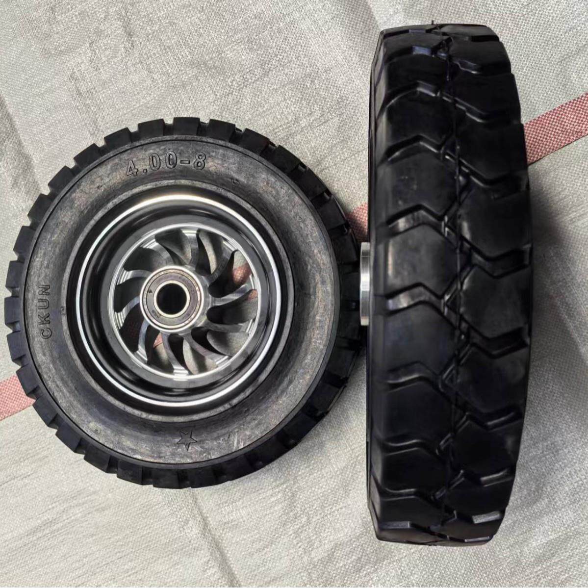 16寸400-8铝合金纯橡胶实心轮手推车工具车脚轮餐车平板车