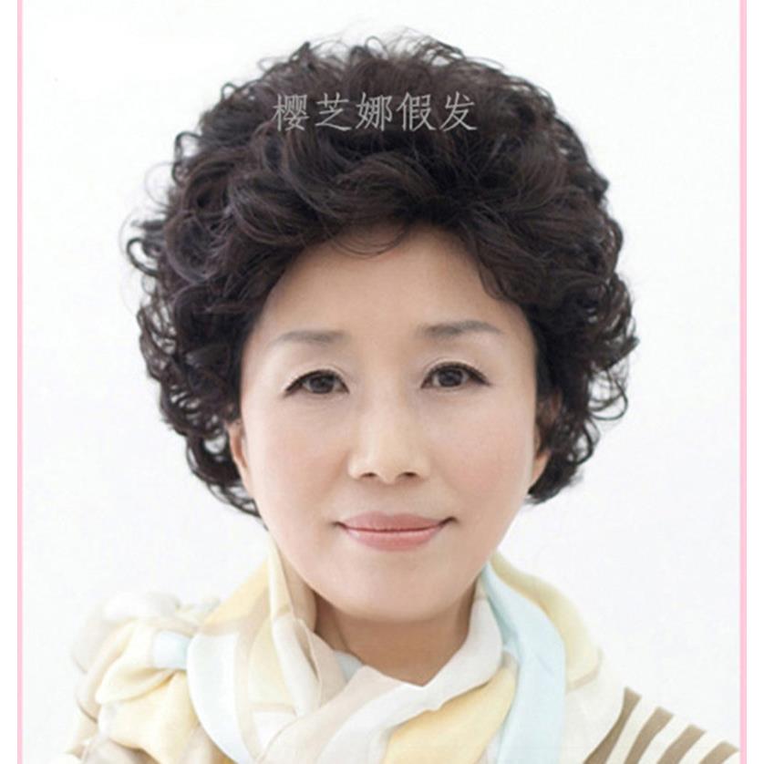 中老年假发真发套女短发中年女士短卷发妈妈自然气质全头套假头发