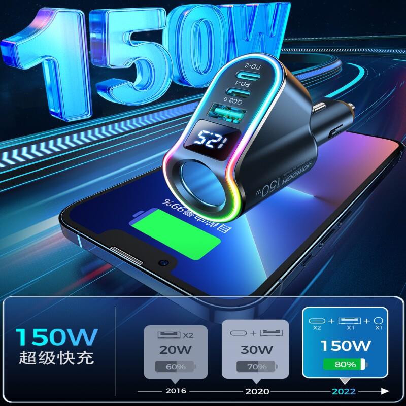 车载充电器超级快充汽车点烟器一拖三转换插头双Typec带电压显示