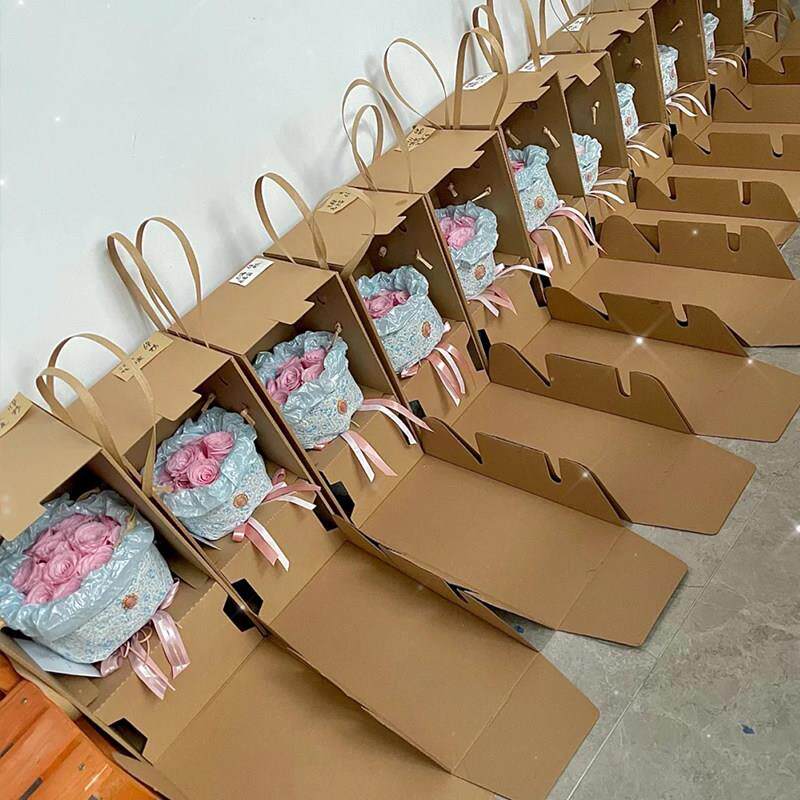 花店鲜花快递包装打包盒纸箱小香风花束加硬纸邮寄盒子护花物流箱