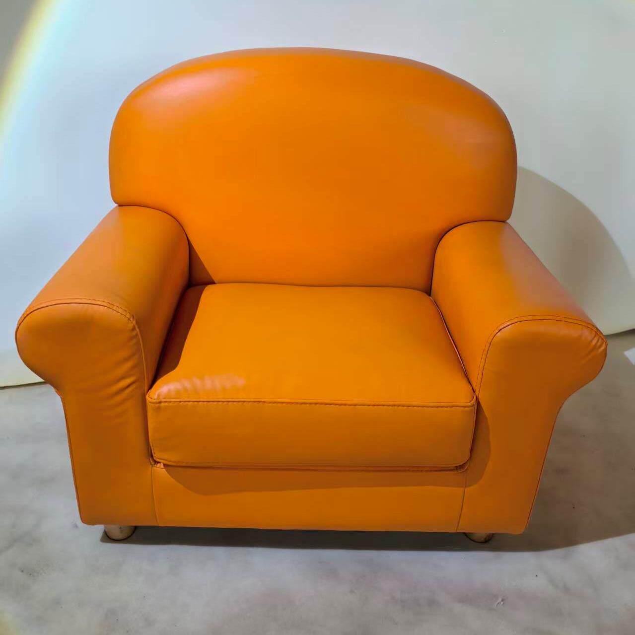 现代简约橙色皮质儿童单人沙发椅客厅办公室休闲椅
